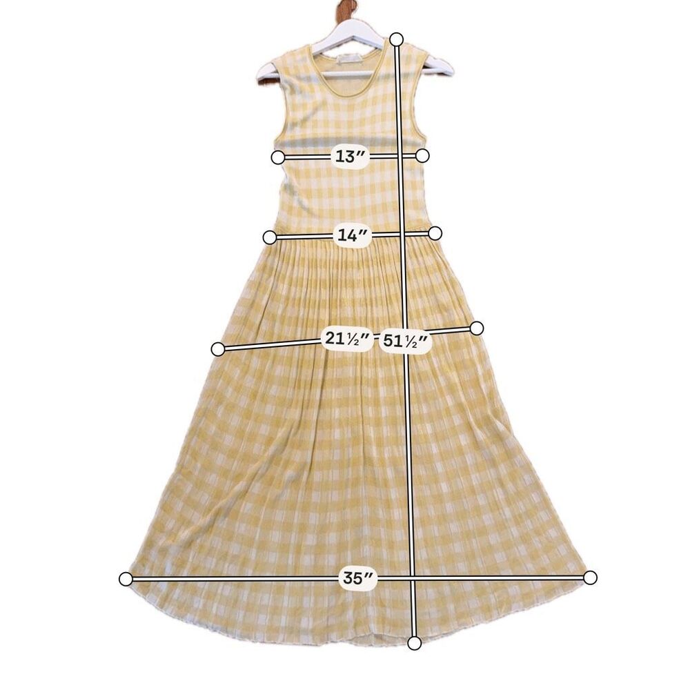 Everlane the knit yellow gingham pleated midi dress small - Picture 9 of 11